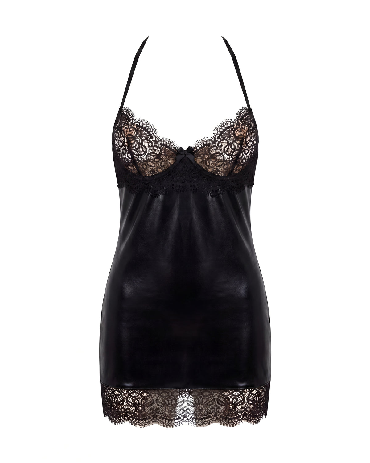 Linsori Noir Wet-Look Lace Chemise Plus Size - White background view