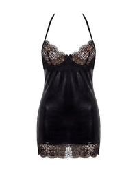 Linsori Noir Wet-Look Lace Chemise Plus Size - White background view
