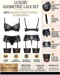 Linsori Noir Wet-Look Floral Lace Set Plus Size -  Product detail view