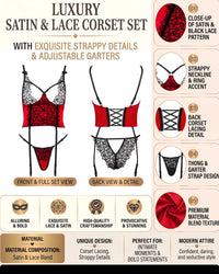 Linsori Scarlet Satin Corset Smooth Satin Set -  Product detail view