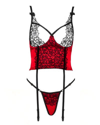 Linsori Scarlet Satin Corset Smooth Satin Set - White background view