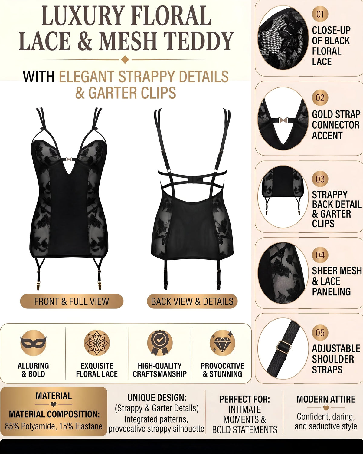 Linsori Noir Velvet Lace Chemise Piece Plus Size -  Product detail view