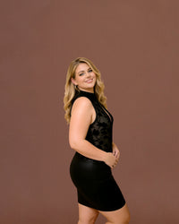 Linsori Noir Velvet Floral Dress Piece Plus Size -  Right view