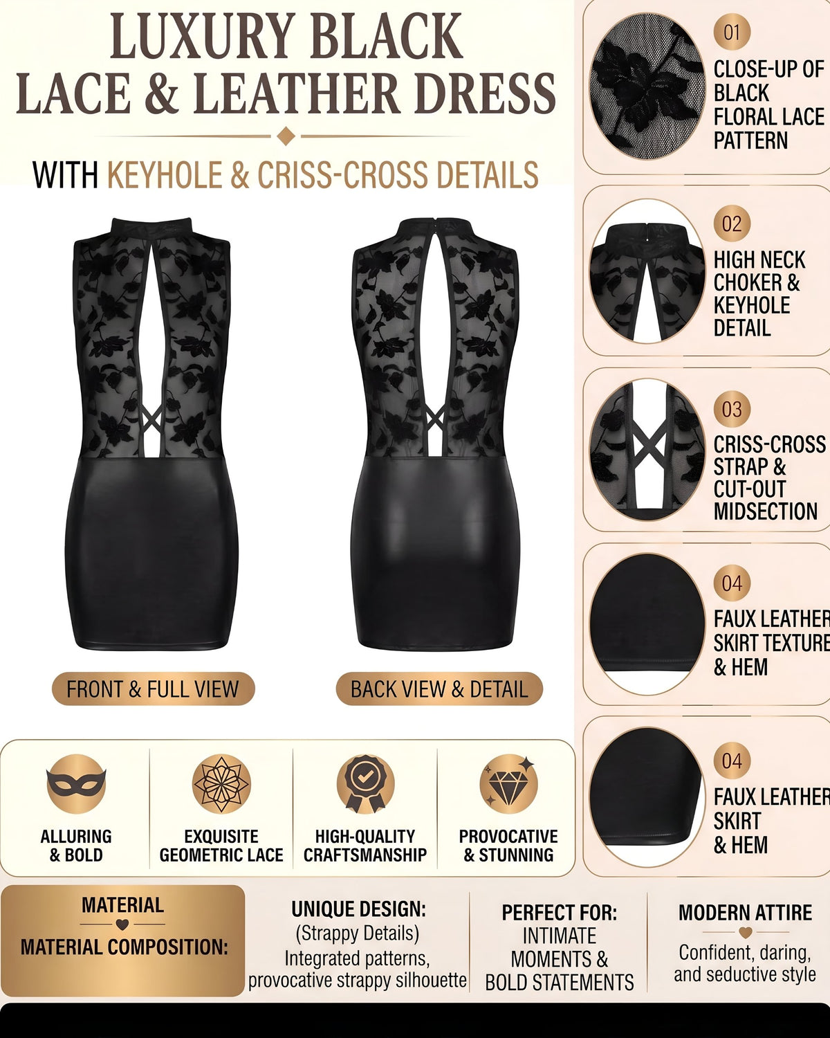 Linsori Noir Velvet Floral Dress Piece Plus Size -  Product detail view