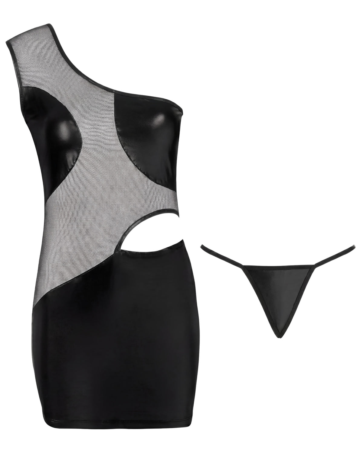 Linsori Noir Sheer Cut-Out Dress Piece Plus Size - White background view