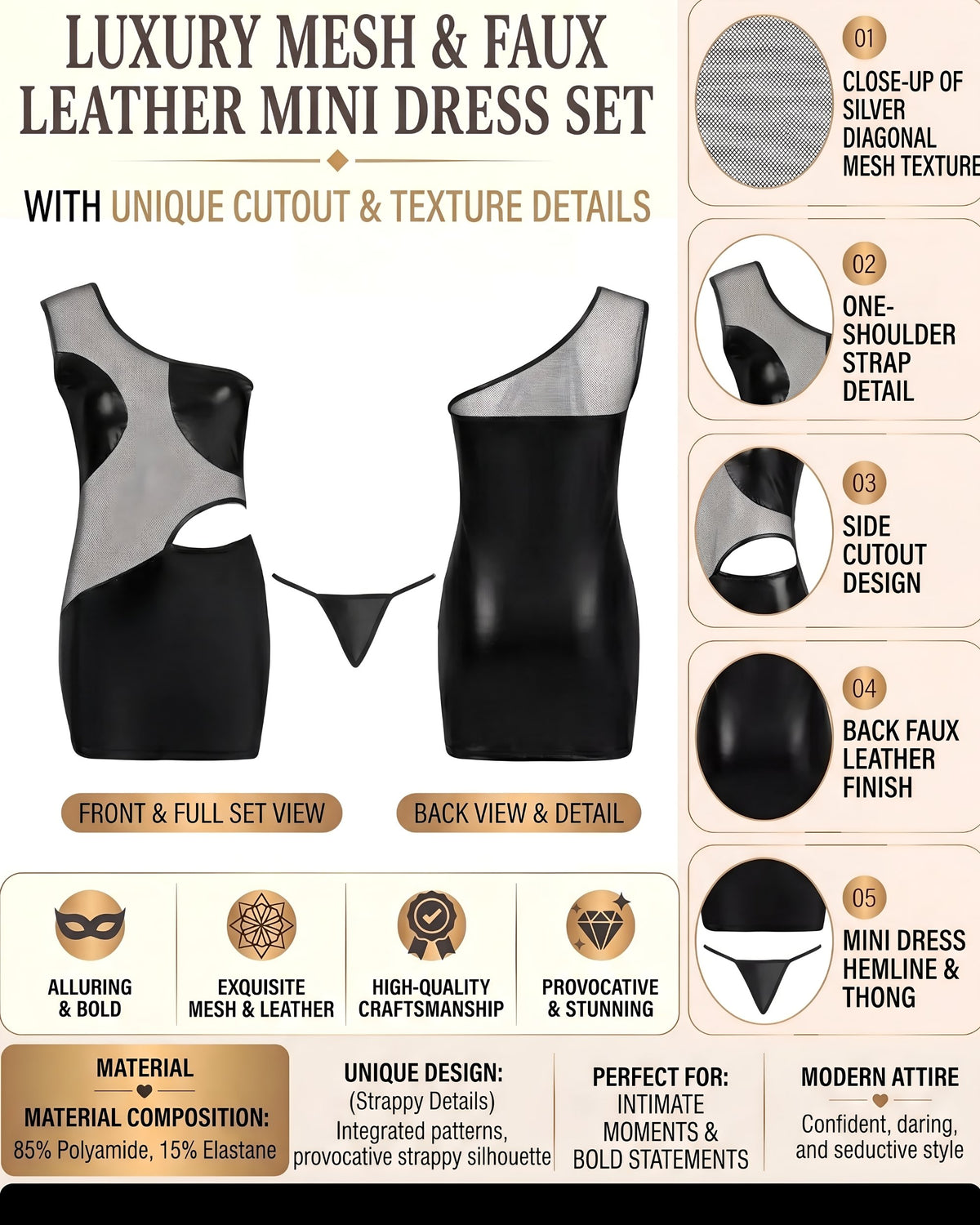 Linsori Noir Sheer Cut-Out Dress Piece Plus Size -  Product detail view