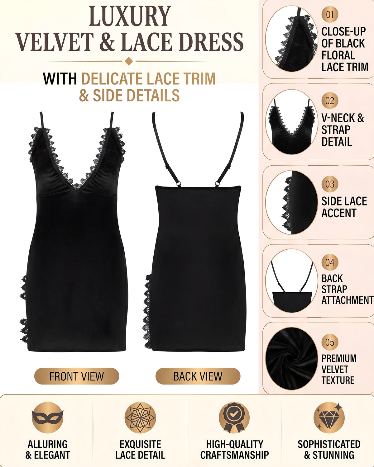 Linsori Noir Velour Paloma Dress Piece Plus Size -  Product detail view