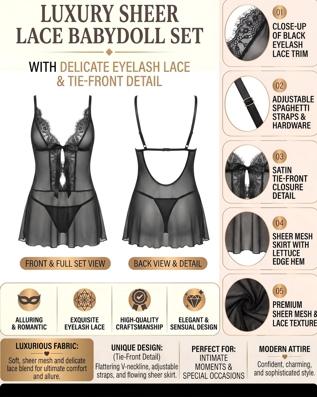 linsori Davina Noir Tulle Chemise Plus Size -  Product detail view