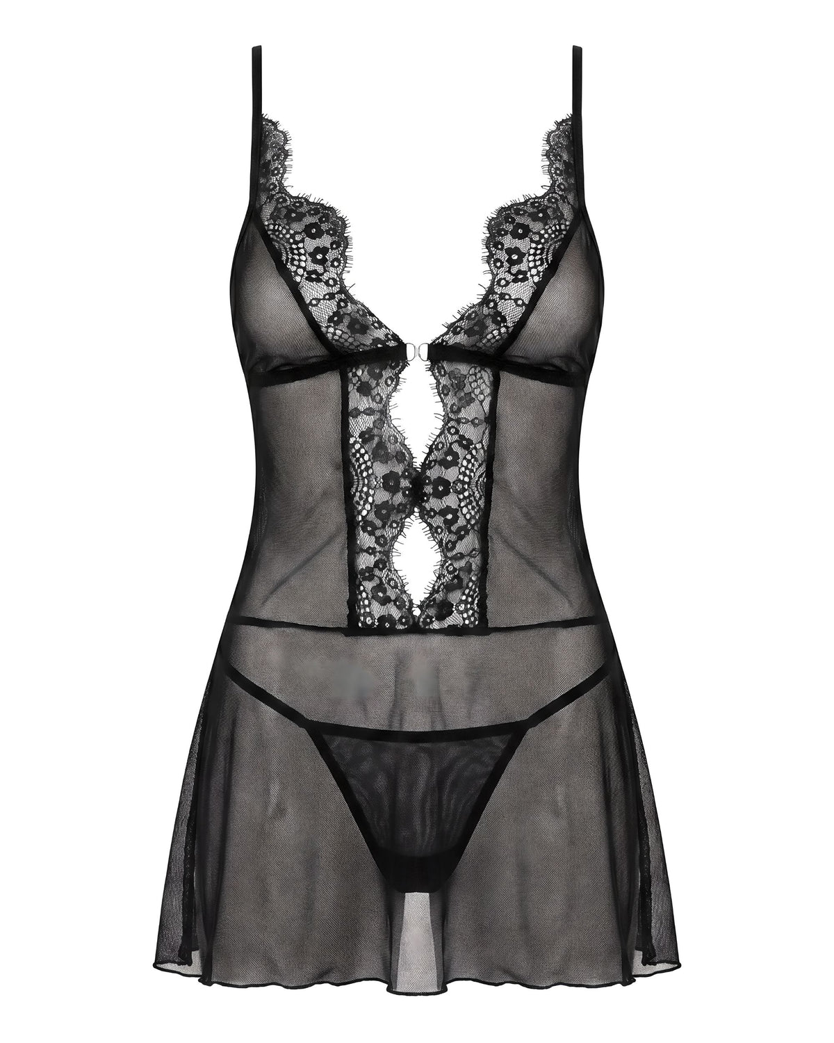 linsori Davina Noir Tulle Chemise Plus Size - White background view