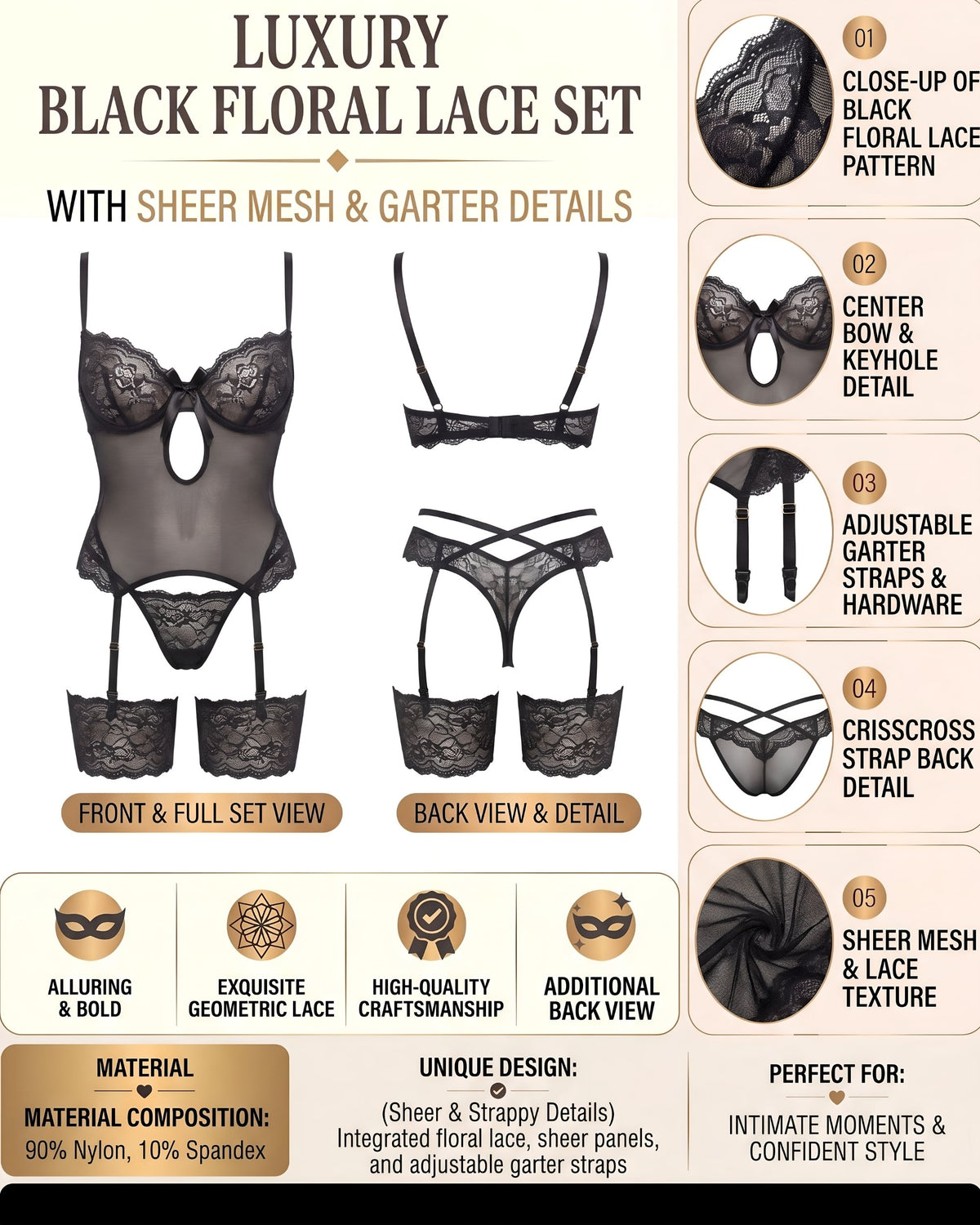 Linsori Noir Copper Lace Corset Set Plus Size -  Product detail view
