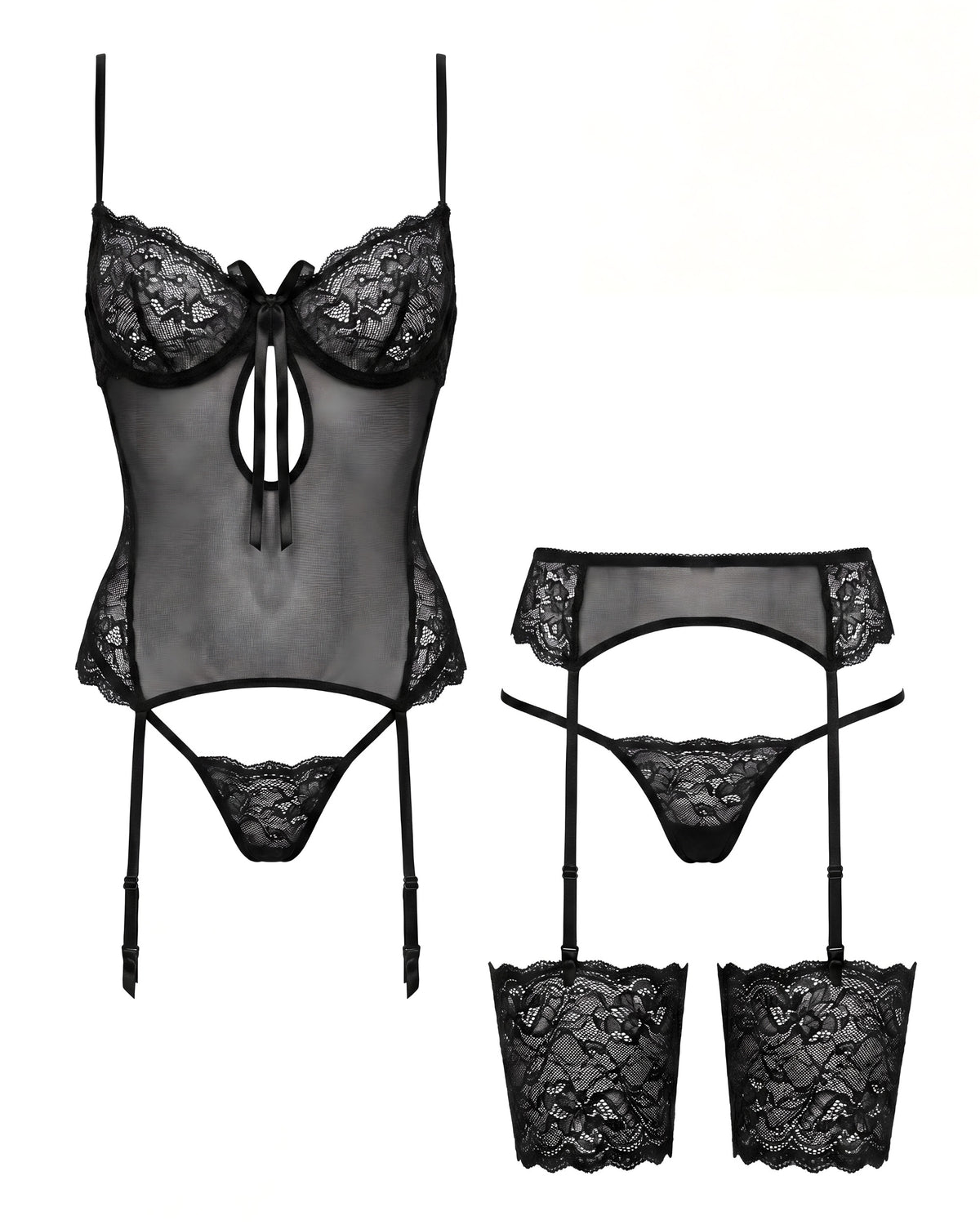 Linsori Noir Copper Lace Corset Set Plus Size - White background view