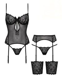 Linsori Noir Copper Lace Corset Set Plus Size - White background view