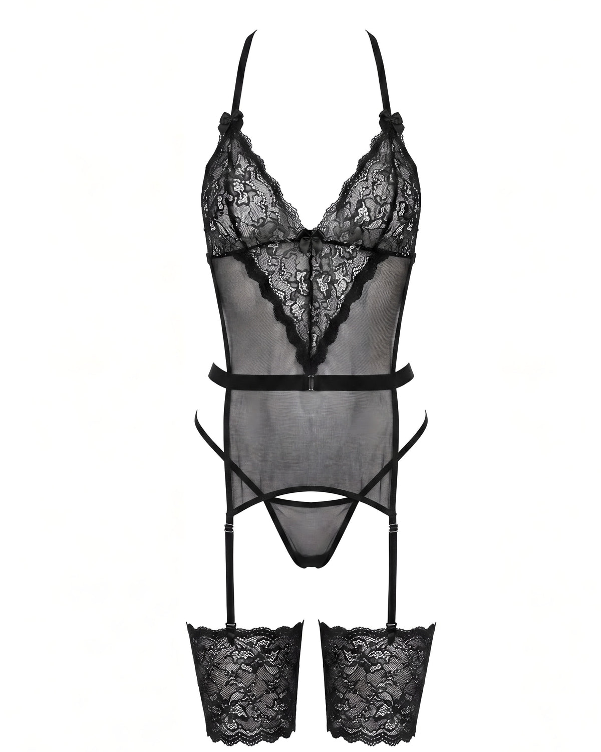 Linsori Noir Copper Lace Lingerie Set Plus Size - White background view