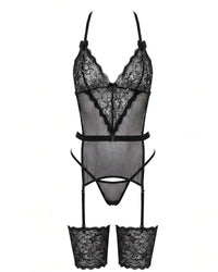 Linsori Noir Copper Lace Lingerie Set Plus Size - White background view