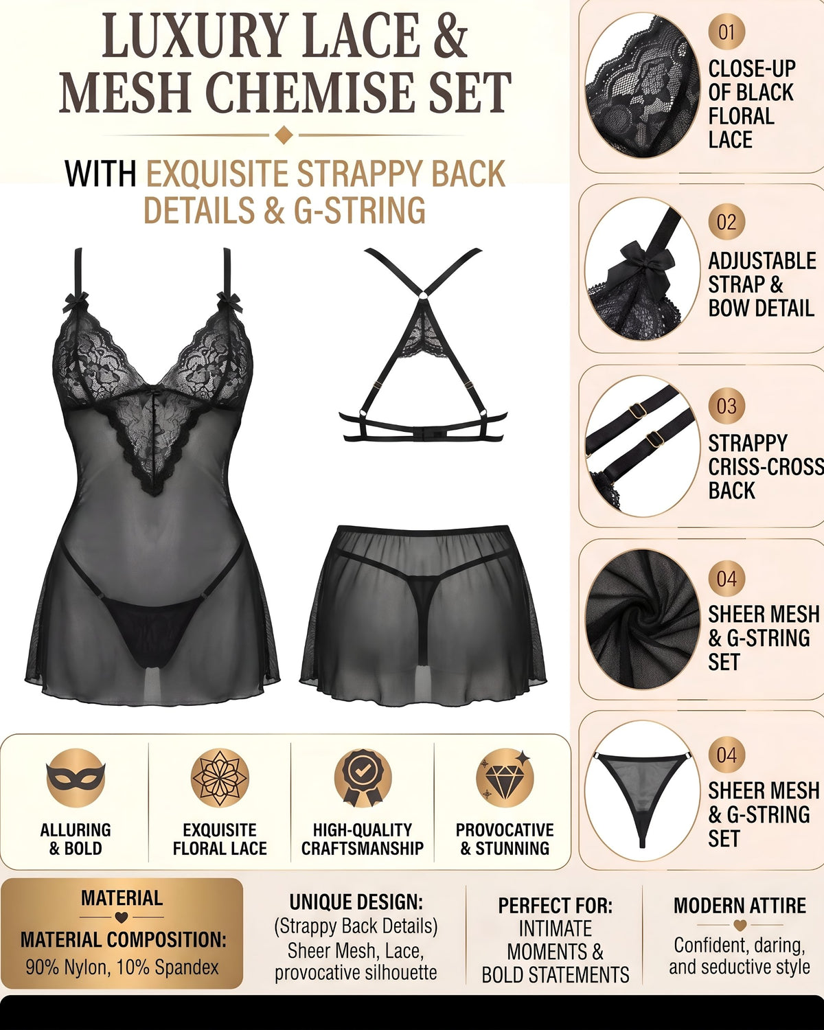 Linsori Noir Copper Accent Chemise Set Plus Size -  Product detail view
