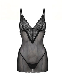 Linsori Polka Dot Tulle Floral Lace Teddy Plus Size - White background view