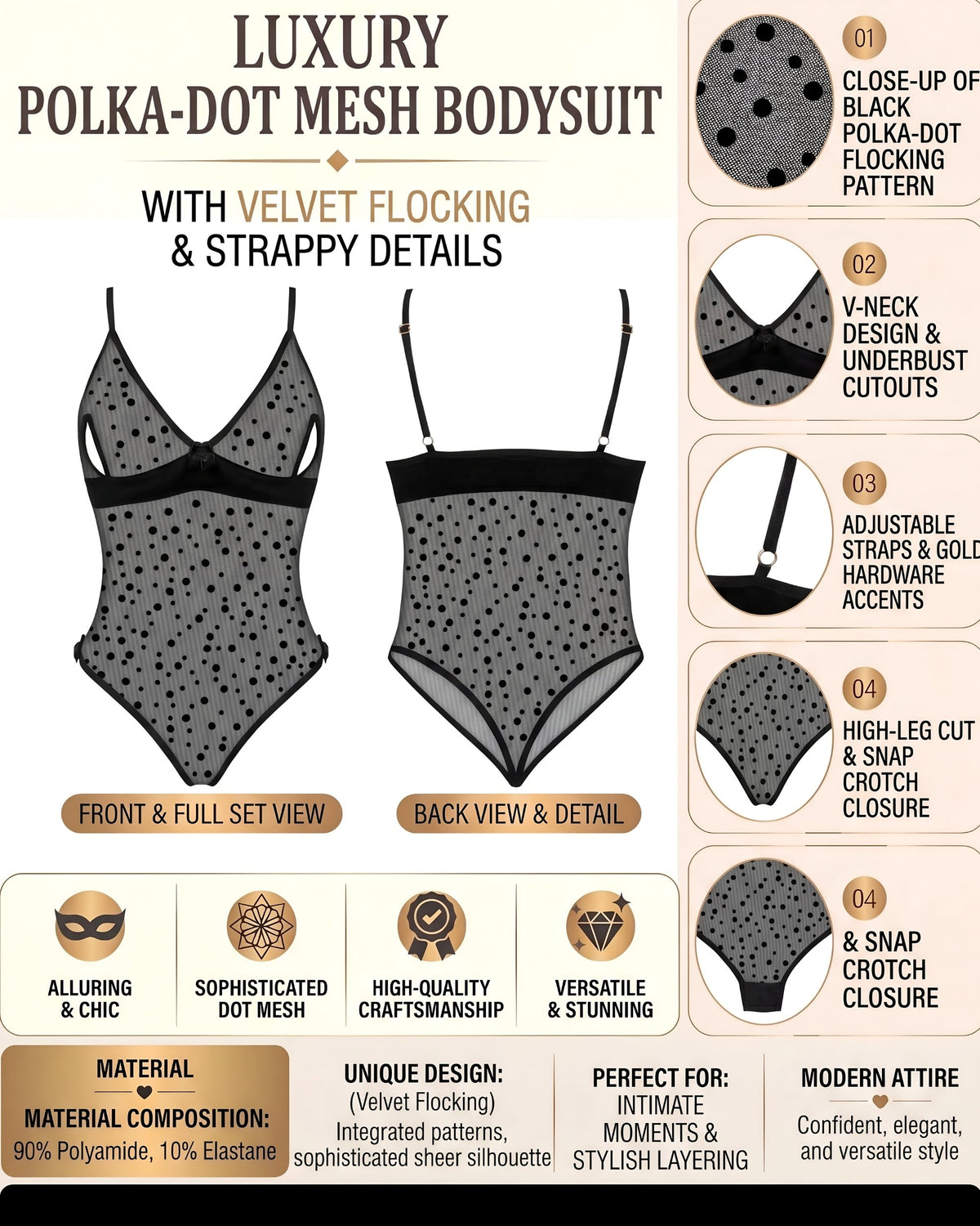 Linsori Dotted Mesh Amalia Delicate Teddy Plus Size -  Product detail view