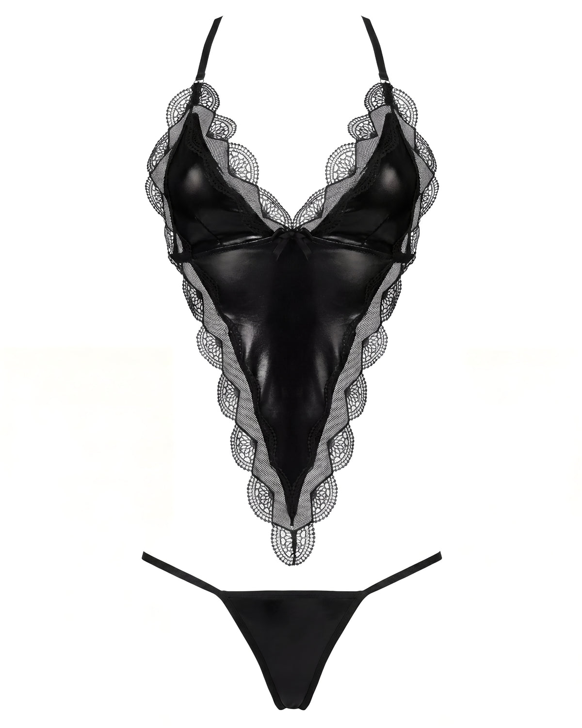 linsori Angie Noir Wet Look Floral Lace Set - White background view