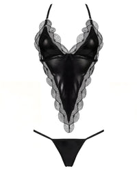 linsori Angie Noir Wet Look Floral Lace Set - White background view