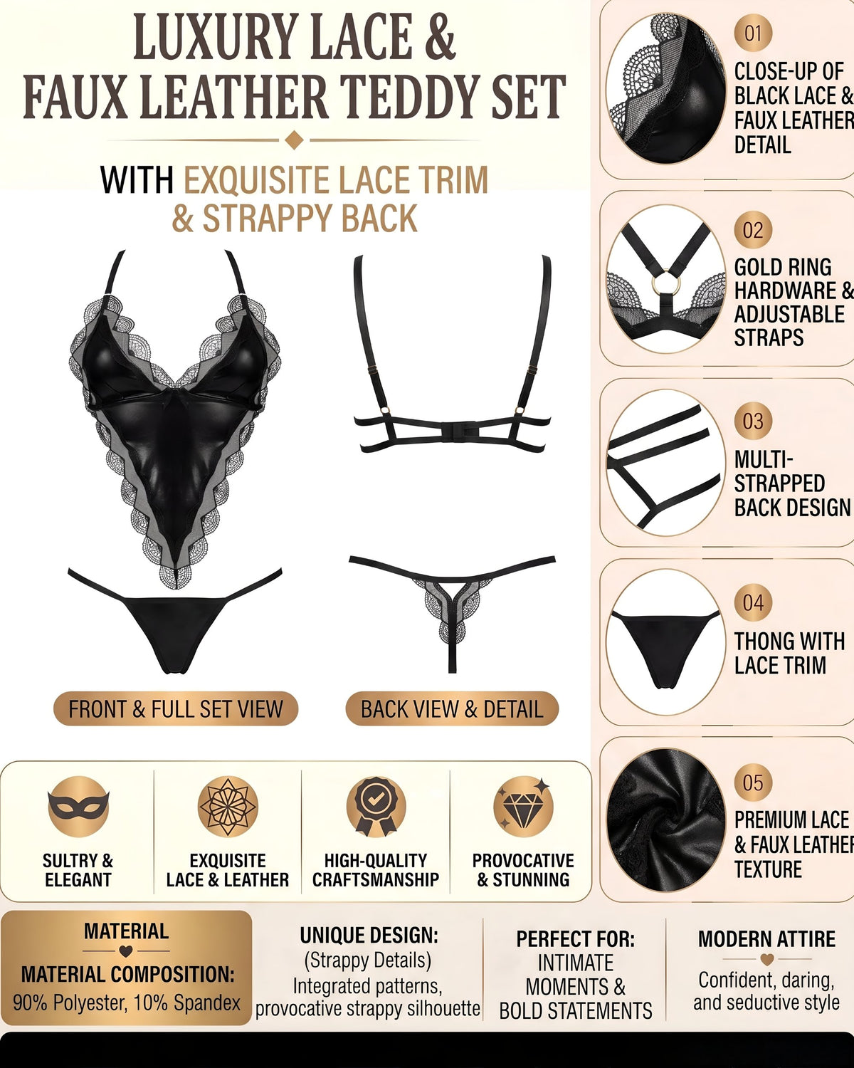 Angie Noir Wet Look Floral Lace Set