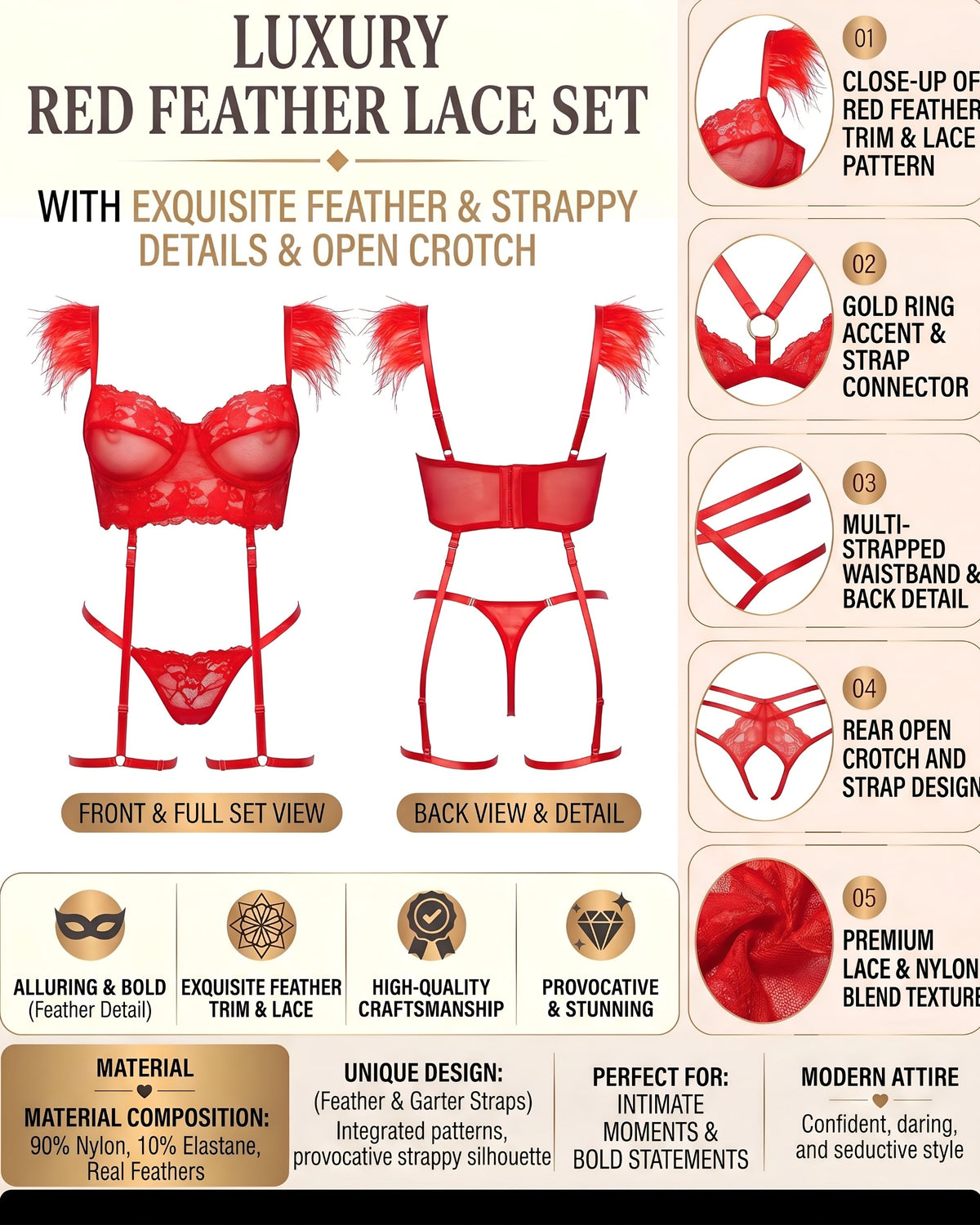 Linsori Crimson Feather Four-Piece Set Plus Size -  Product detail view
