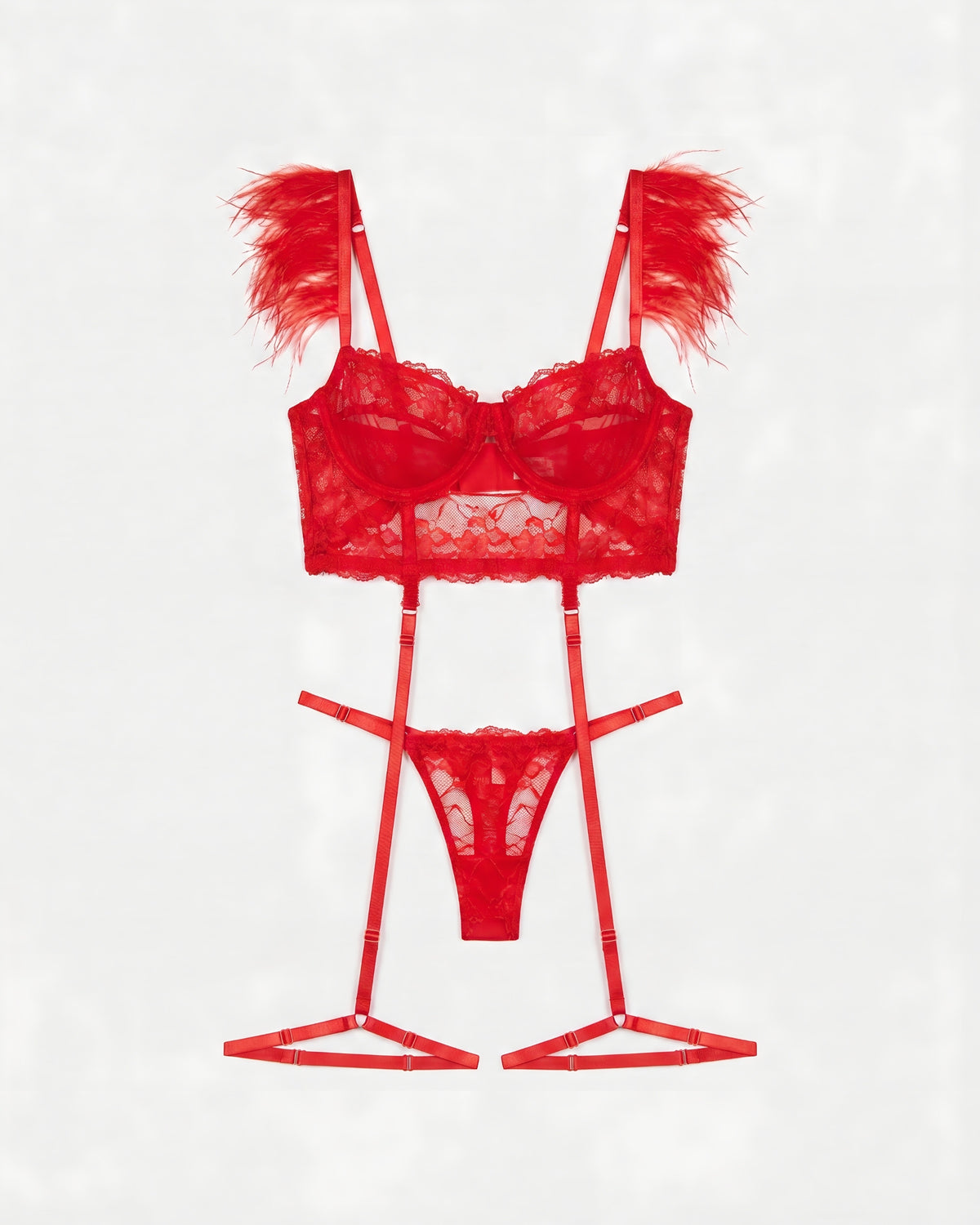 Linsori Crimson Feather Four-Piece Set Plus Size - White background view