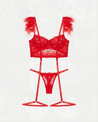 Linsori Crimson Feather Four-Piece Set Plus Size - White background view