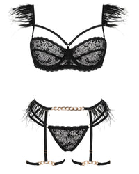 Linsori Obsidian Feather Chain Lingerie Set - White background view