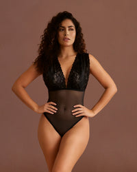 Linsori Noir Lace Cross-Back Teddy Plus Size - Front view 