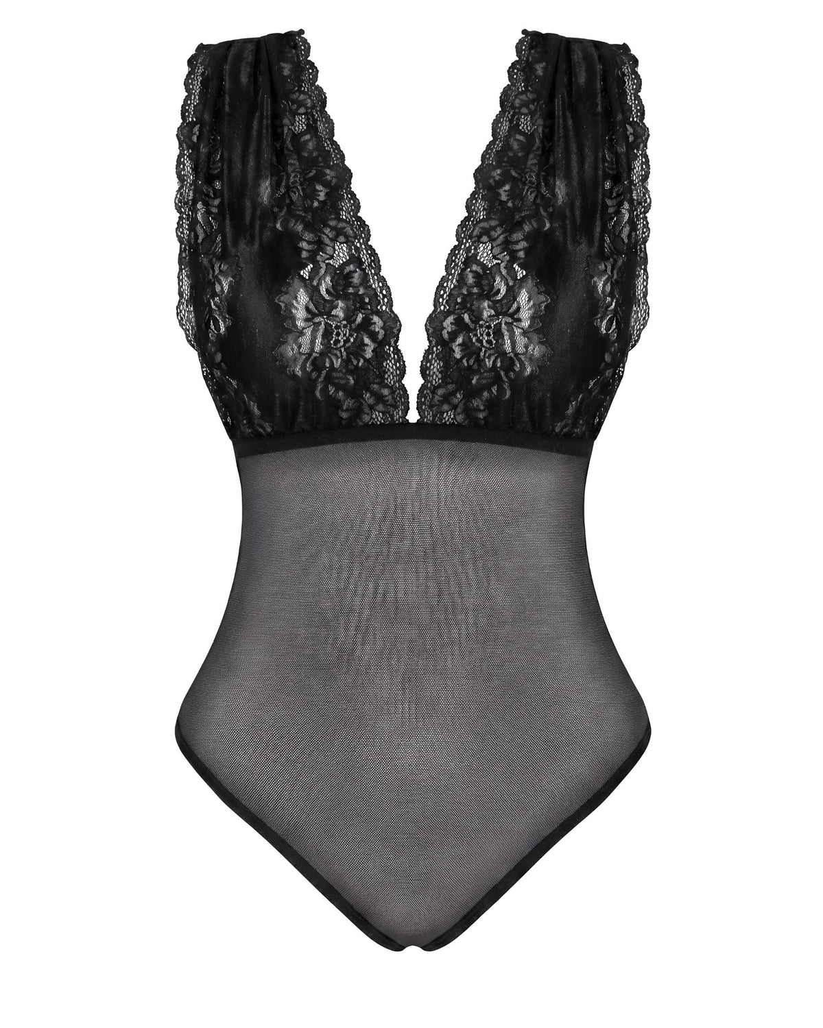 Linsori Noir Lace Cross-Back Teddy Plus Size - White background view