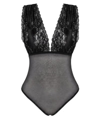 Linsori Noir Lace Cross-Back Teddy Plus Size - White background view