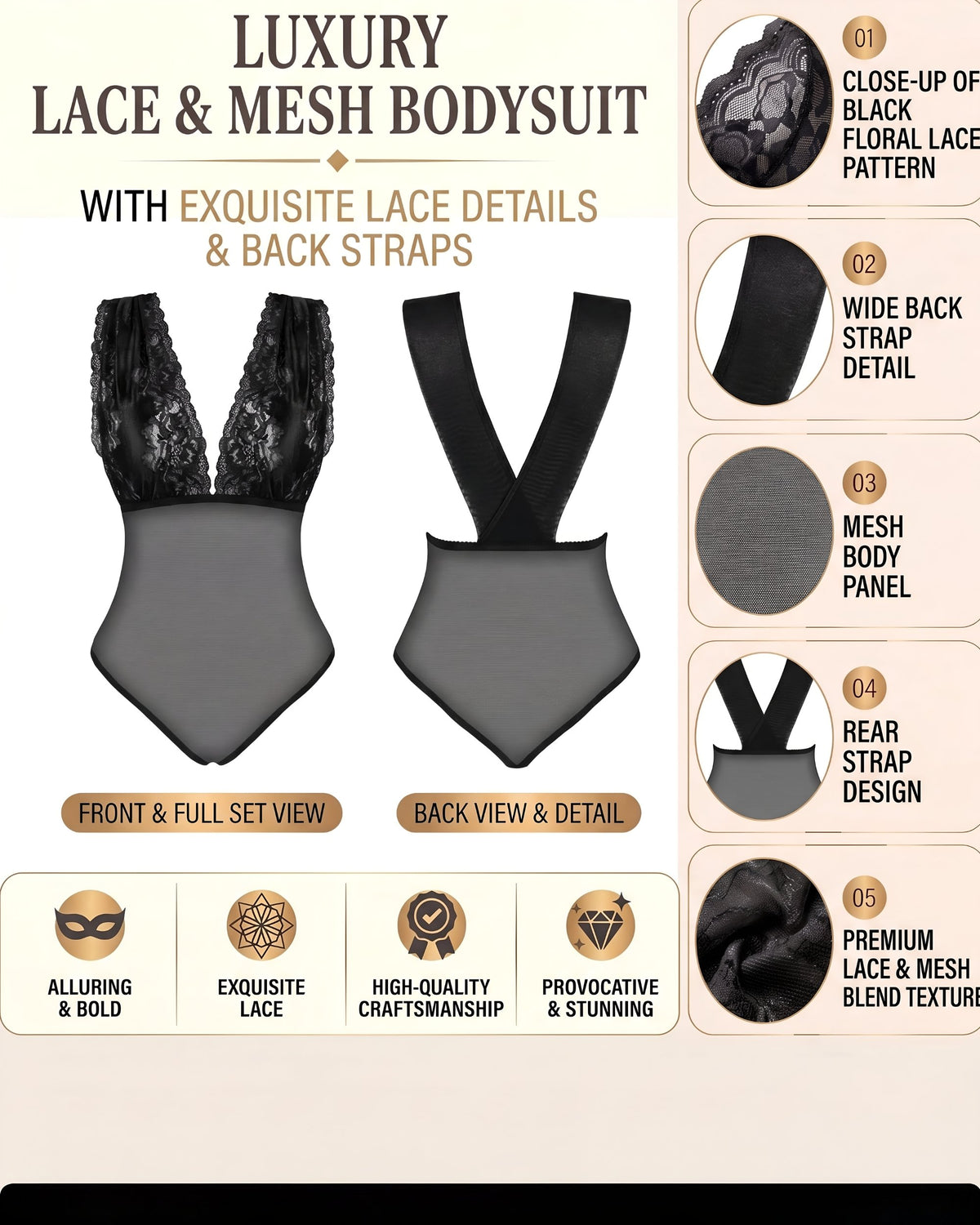 Linsori Noir Lace Cross-Back Teddy Plus Size -  Product detail view