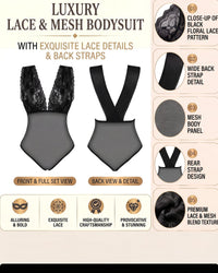 Linsori Noir Lace Cross-Back Teddy Plus Size -  Product detail view