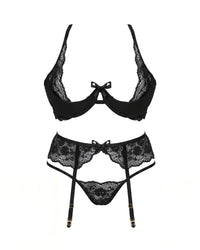 Linsori Noir Rose Lace Three-Piece Set Plus Size - White background view