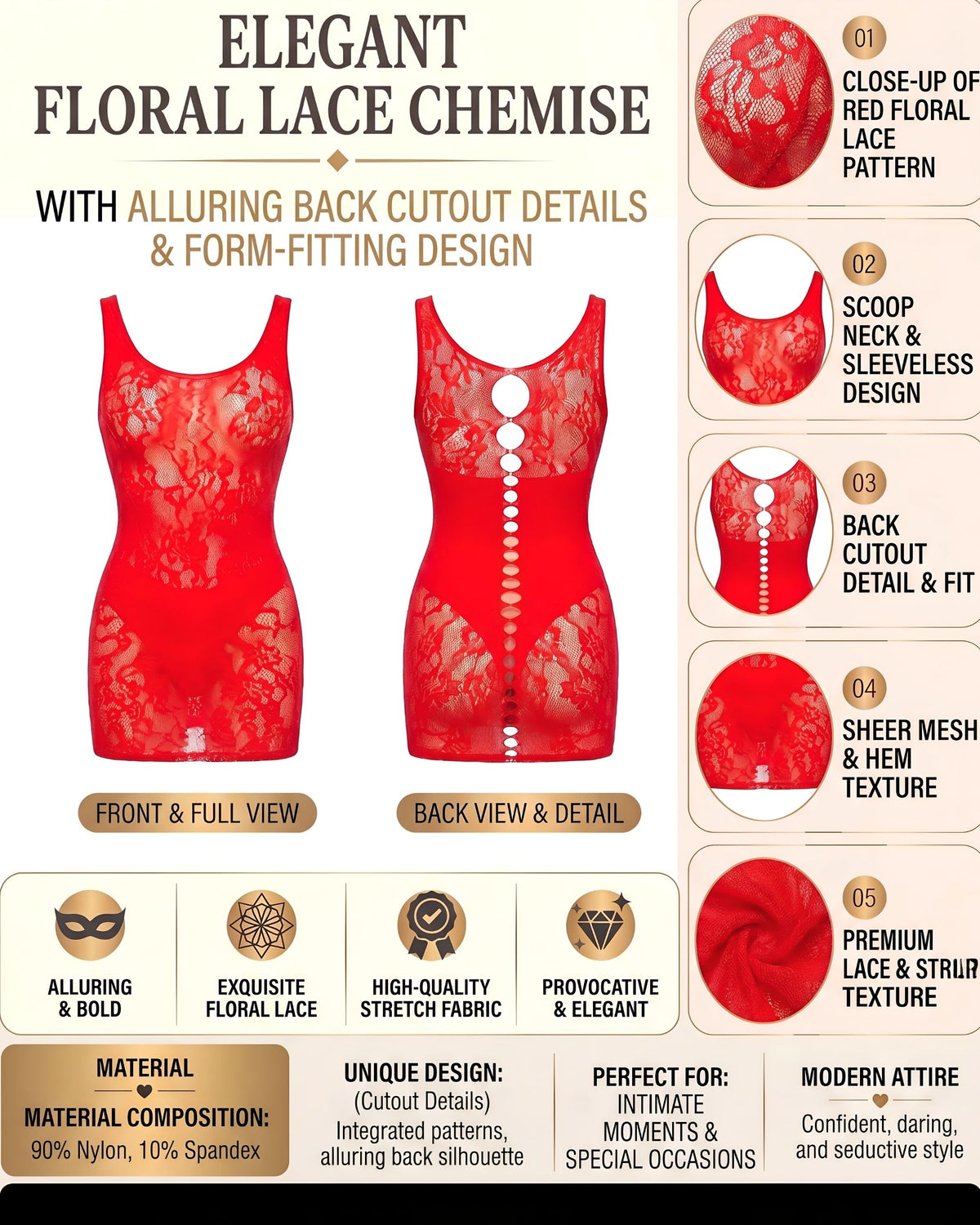 Linsori Crimson Floral Cut-Out Dress -  Product detail view