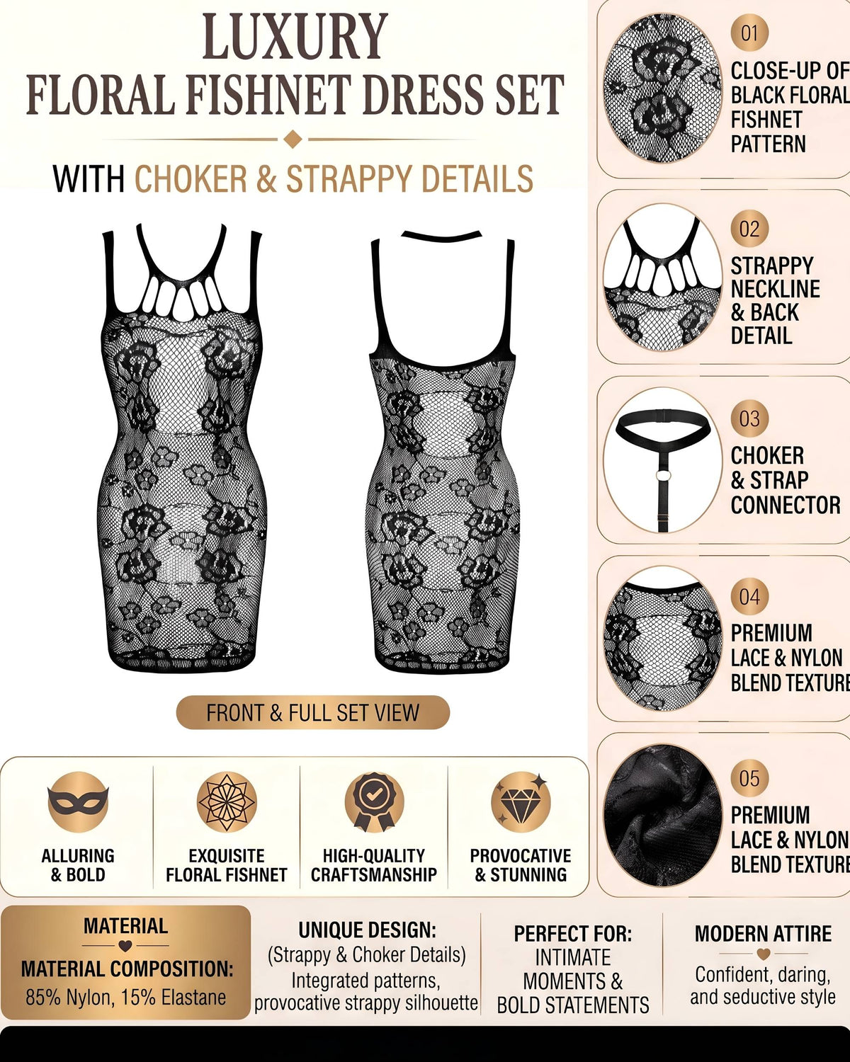 Linsori Fishnet Lace Dress -  Product detail view