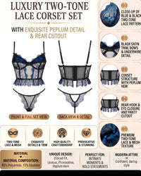 Linsori Sapphire Lace Corset Floral Lace Set -  Product detail view