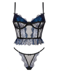 Linsori Sapphire Lace Corset Floral Lace Set - White background view