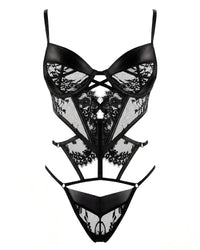 Linsori Noir Lace & Wet-Look Teddy Plus Size - White background view