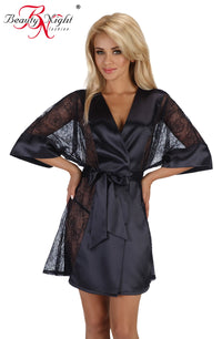 Linsori Stephanie Midnight Satin Robe Set - product view