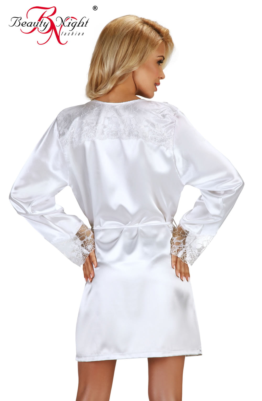 Linsori Pearl Lace Robe with Thong - front view