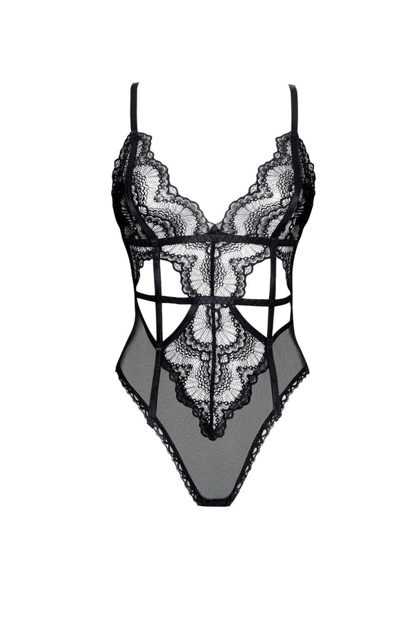 Linsori Peyton Sheer Floral Lace Teddy Plus Size - side view