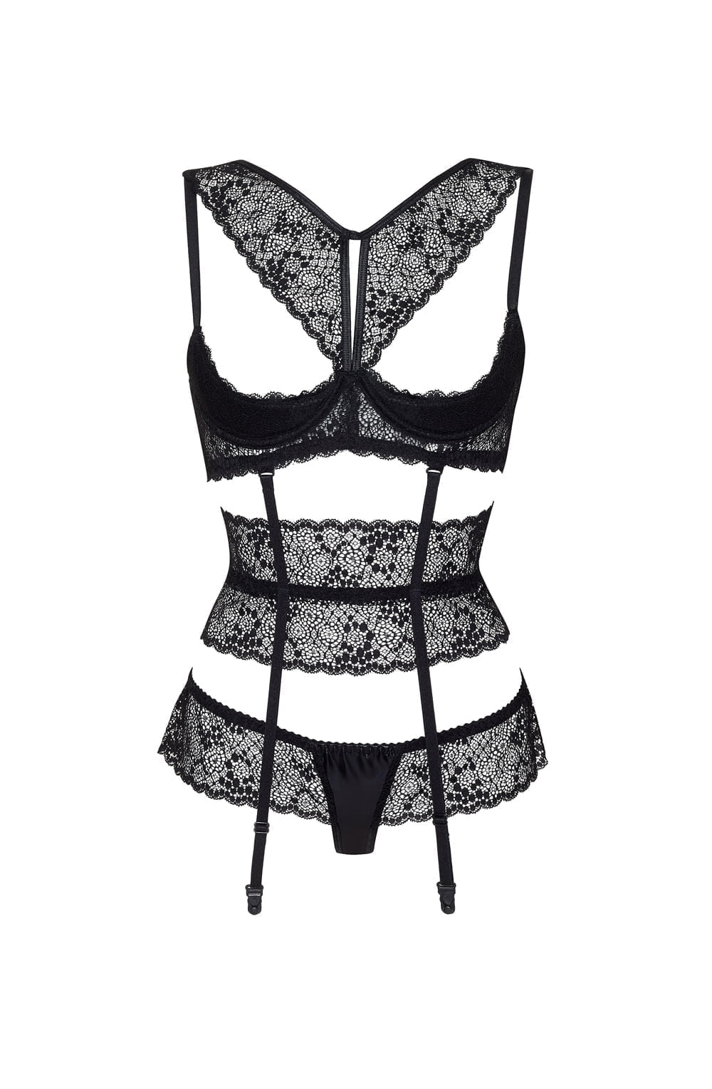 Linsori Noir Open Lace Suspender Set - detail view