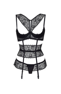 Linsori Noir Open Lace Suspender Set - detail view