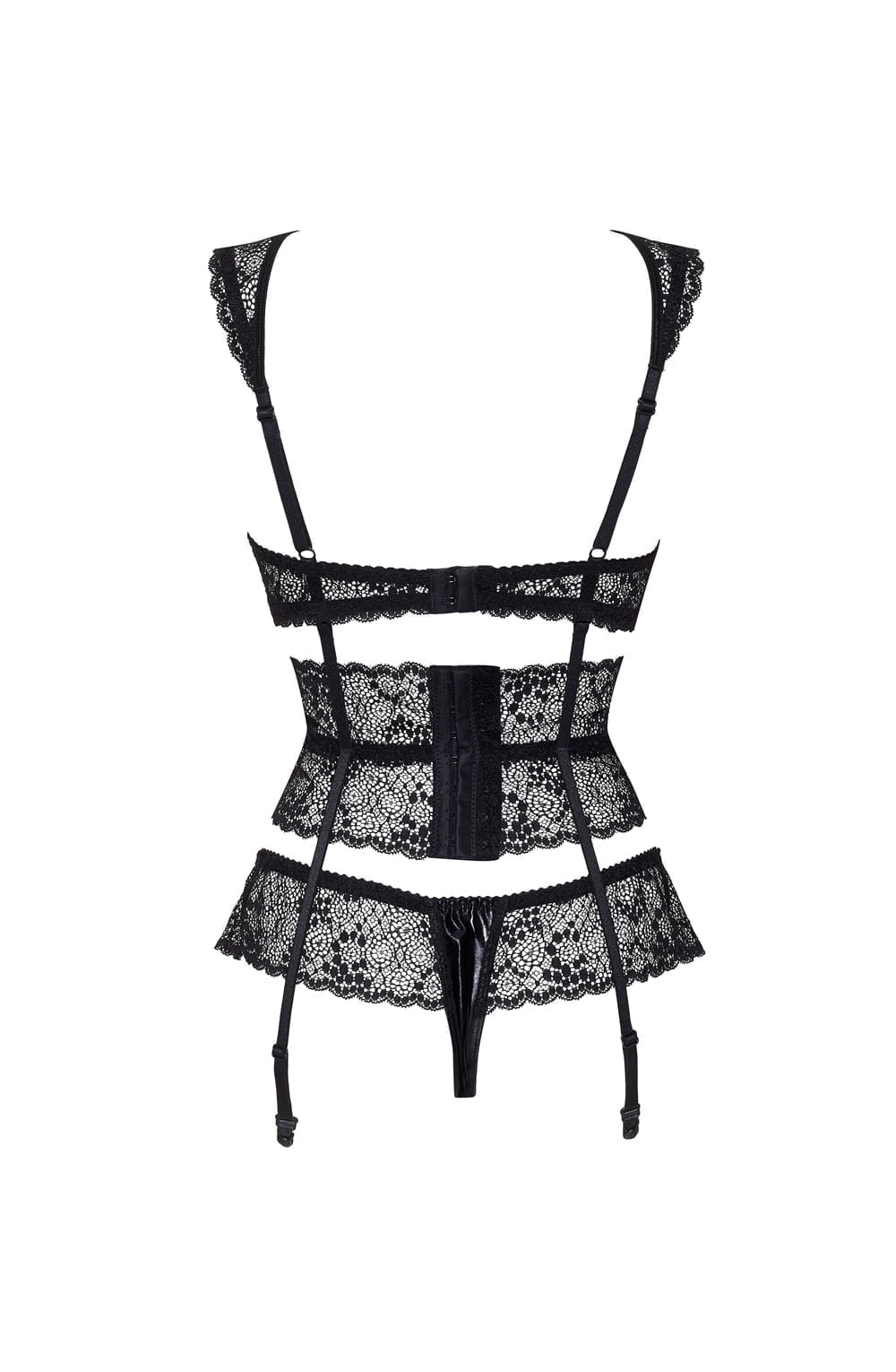 Linsori Noir Open Lace Suspender Set - side view
