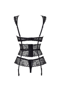 Linsori Noir Open Lace Suspender Set - side view