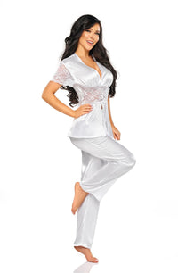 Linsori Pearl Satin Lace Pyjama Set - back view