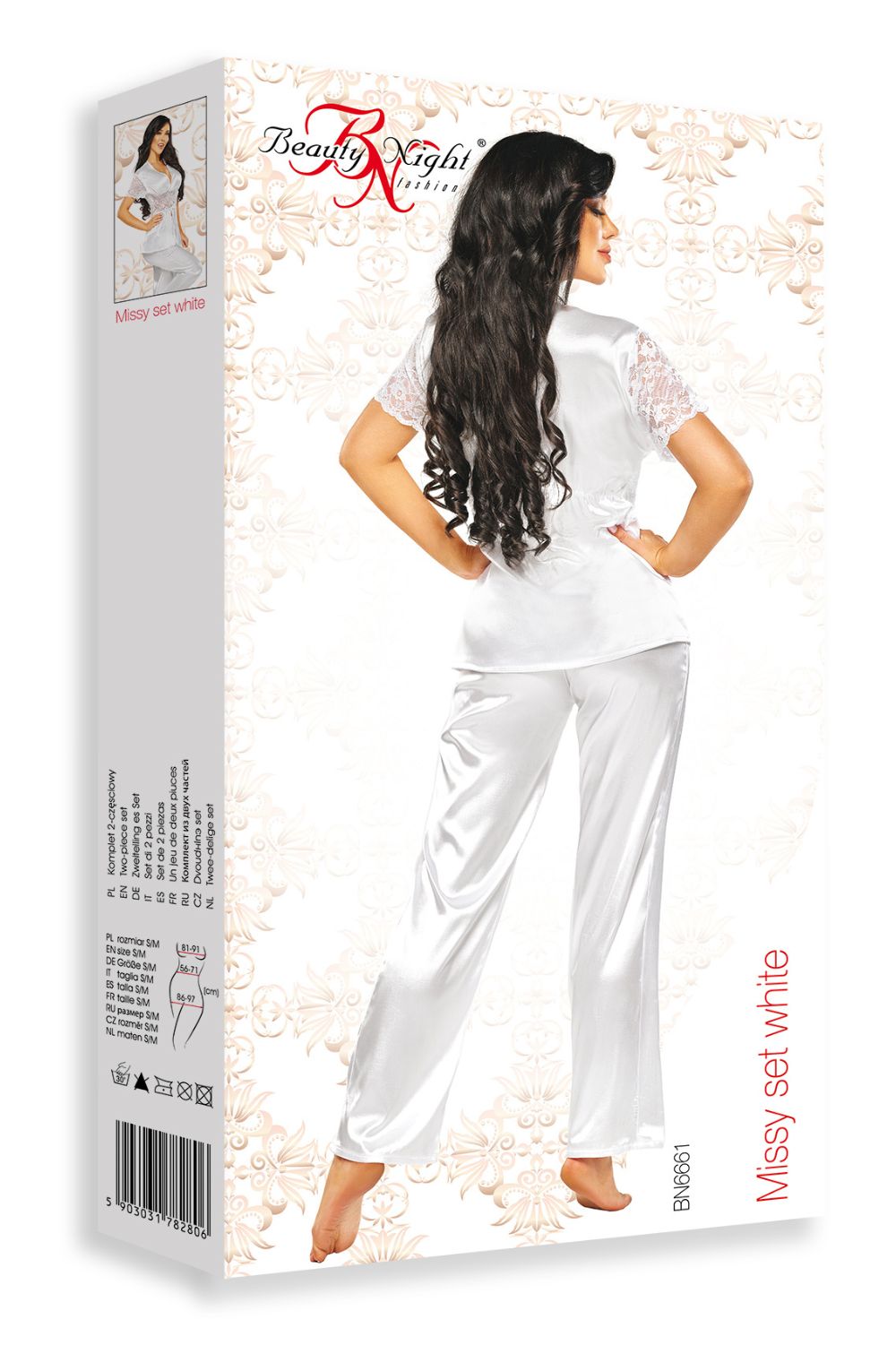 Linsori Pearl Satin Lace Pyjama Set - close-up