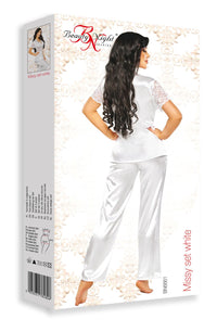 Linsori Pearl Satin Lace Pyjama Set - close-up