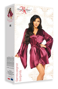 Linsori Bordeaux Satin Peignoir Set - detail view